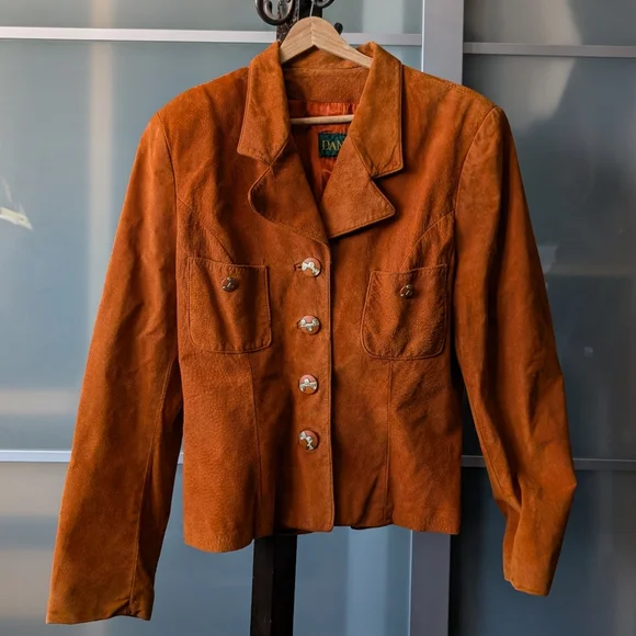 πΌπ¨π¦ Awesome Vintage Danier Orange Suede Jacket With Retro Buttons - Large - Picture 2 of 13